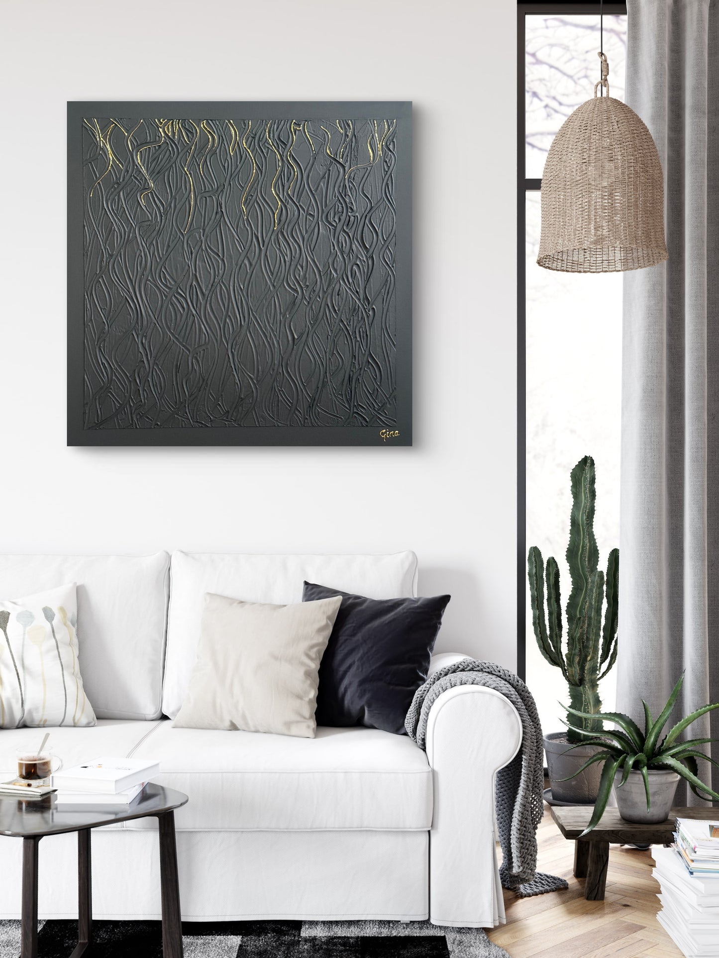 Black and Gold Textured 24" x 24"